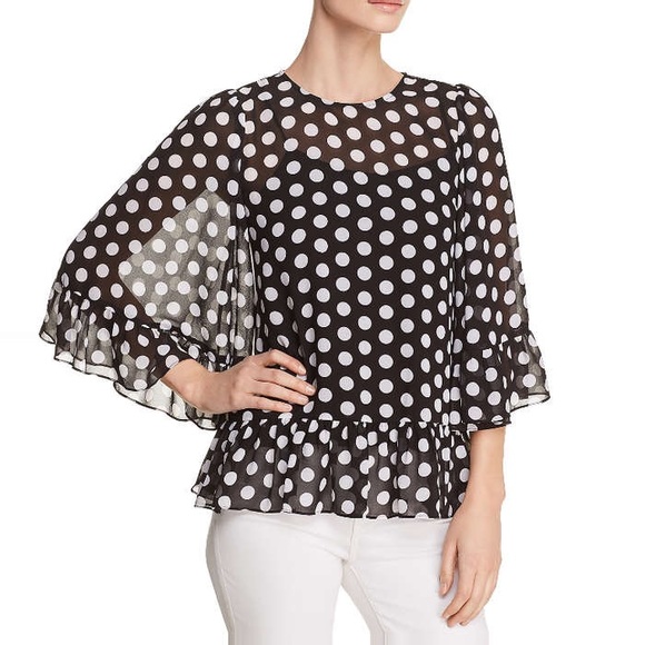 Michael Kors Polka Dot Flutter Ruffle Sleeve Top M - Picture 3 of 11